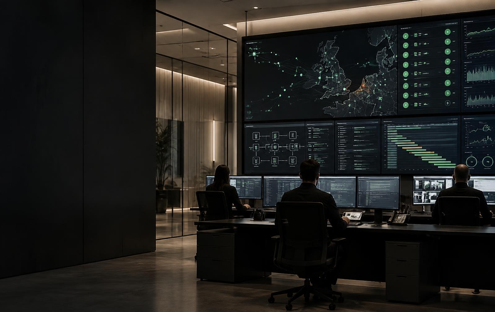 Senior practitioners monitoring live systems during a technology transition